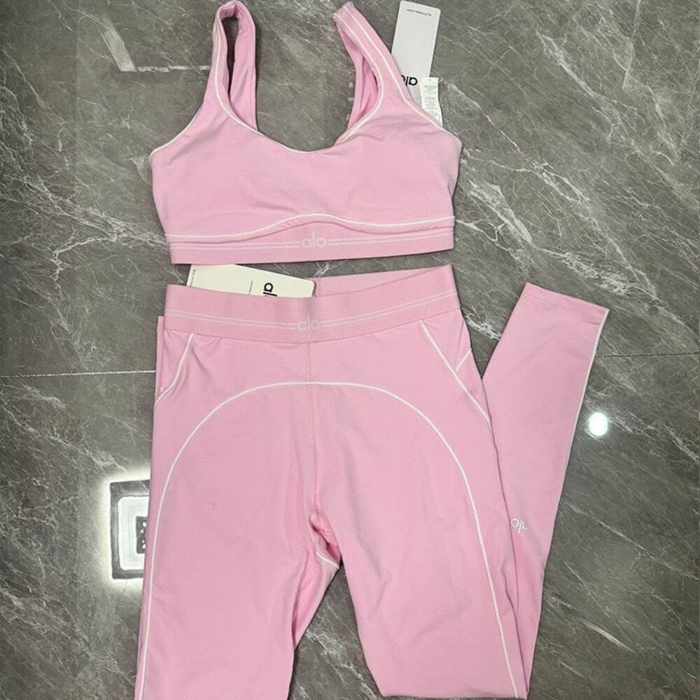 ALO Yoga Pink Activewear Set - Sports Bra & Leggings